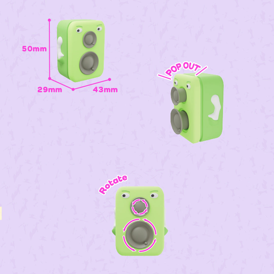 fidget go speaker met pop out en rotate buttons