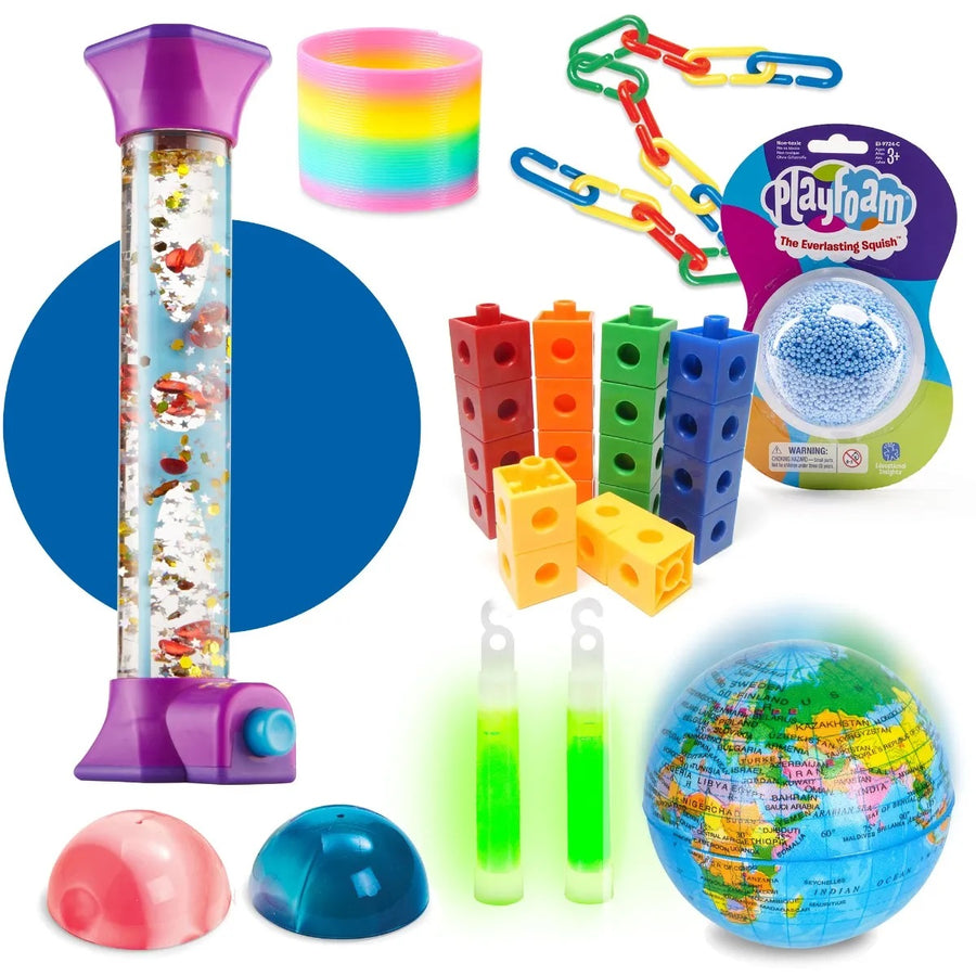 Resources Sensory fidget set 128delig learning resources, schoolmateriaal, breakblokken, traploper, ketting links, antistressbal en meer