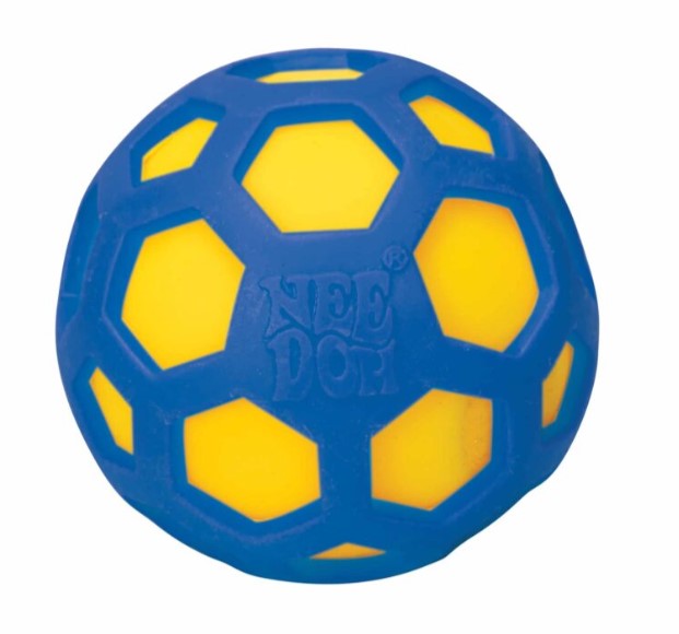 blauwe atomic needoh antistressbal, twee kleurig, blauw geel, fidget bal toys42hands