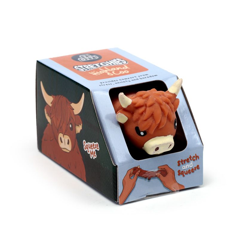 stretchies highland coo, stretch and squeeze, fidget koe in doos, toys42hands