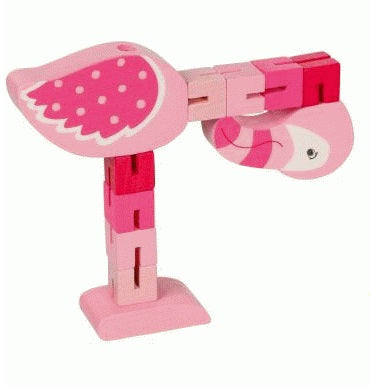 Pocketpuzzel flamingo goki, holzspielzeug, biegefigur